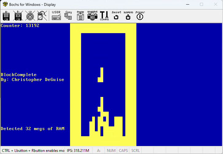 HalOS running a Tetris clone via emulation